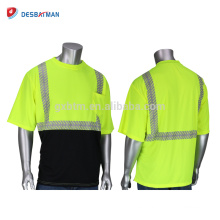 China New Mens Hi Vis Crew Neck camiseta de seguridad amarilla y negra ANSI Class 2 wearwear de manga corta reflectiva ALTA VISIBILIDAD